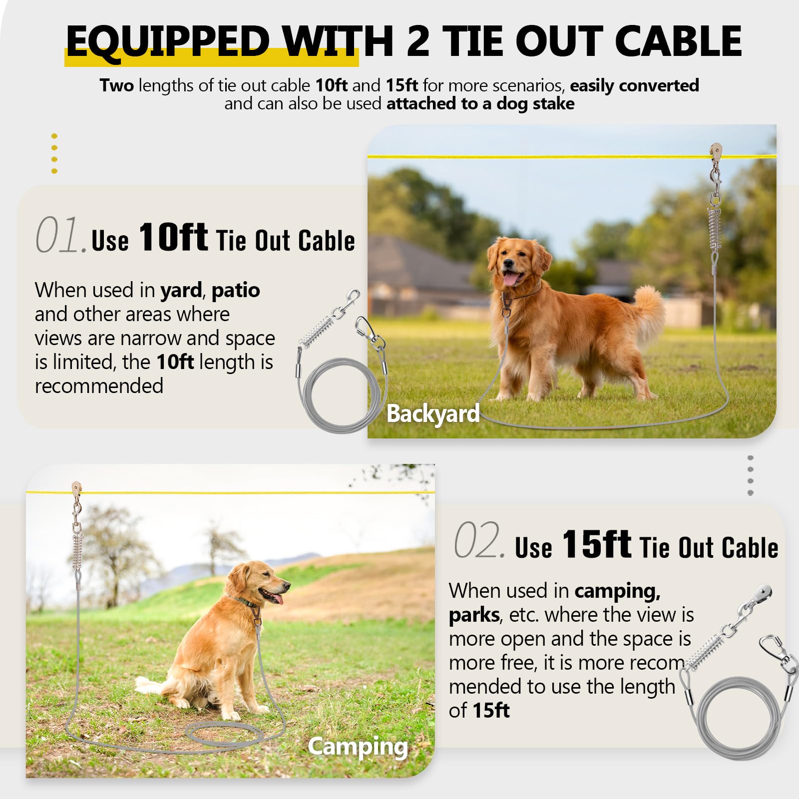 CJYMMFAN dog runner trolley 15ft cable expands roaming space for larger yards and adventurous trails.