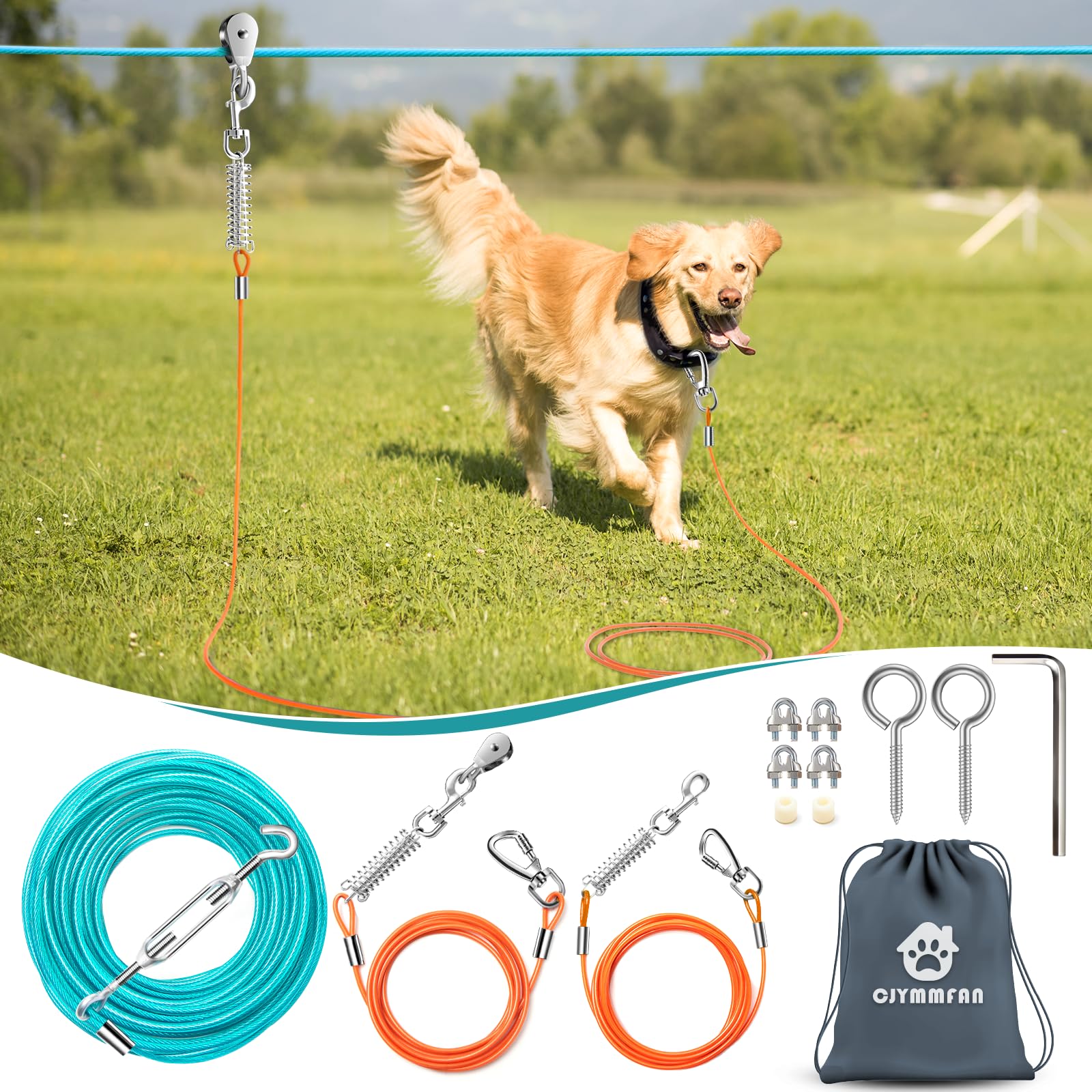 CJYMMFAN dog runner trolley setup demonstrates quick, tool-free installation for yards and parks.