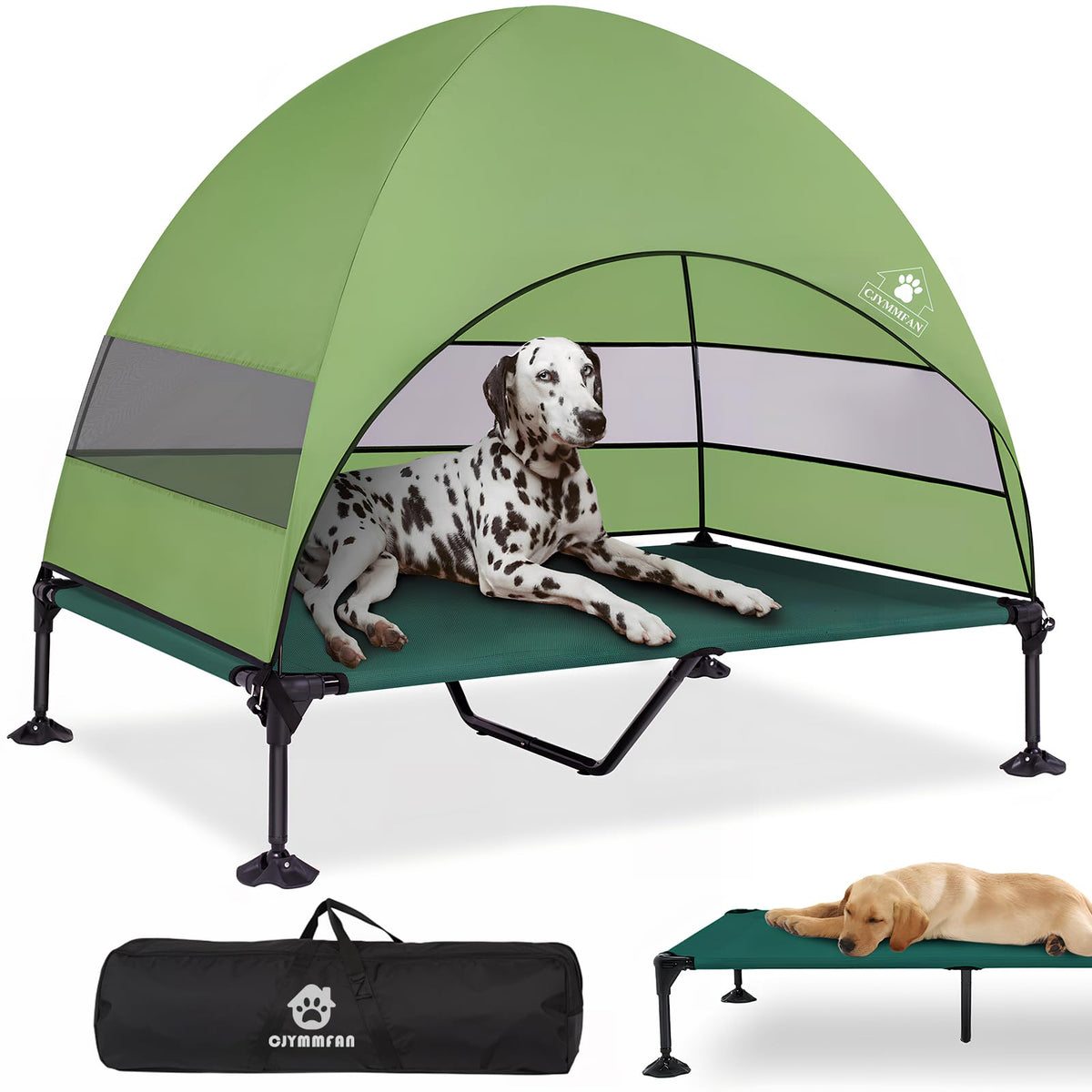 CJYMMFAN elevated dog bed with canopy provides stable shade for outdoor adventures.