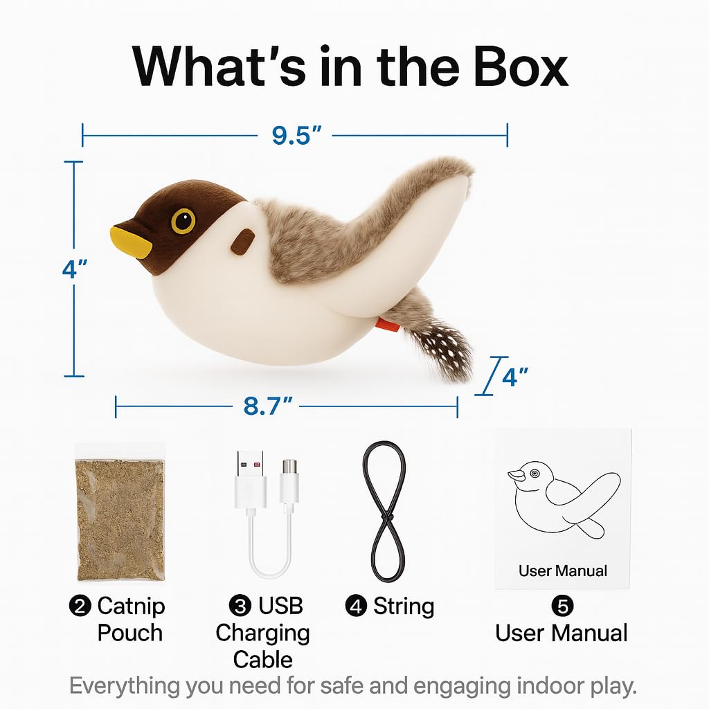 CKFPS flying bird cat toy emits real chirps to stimulate hunting instincts.