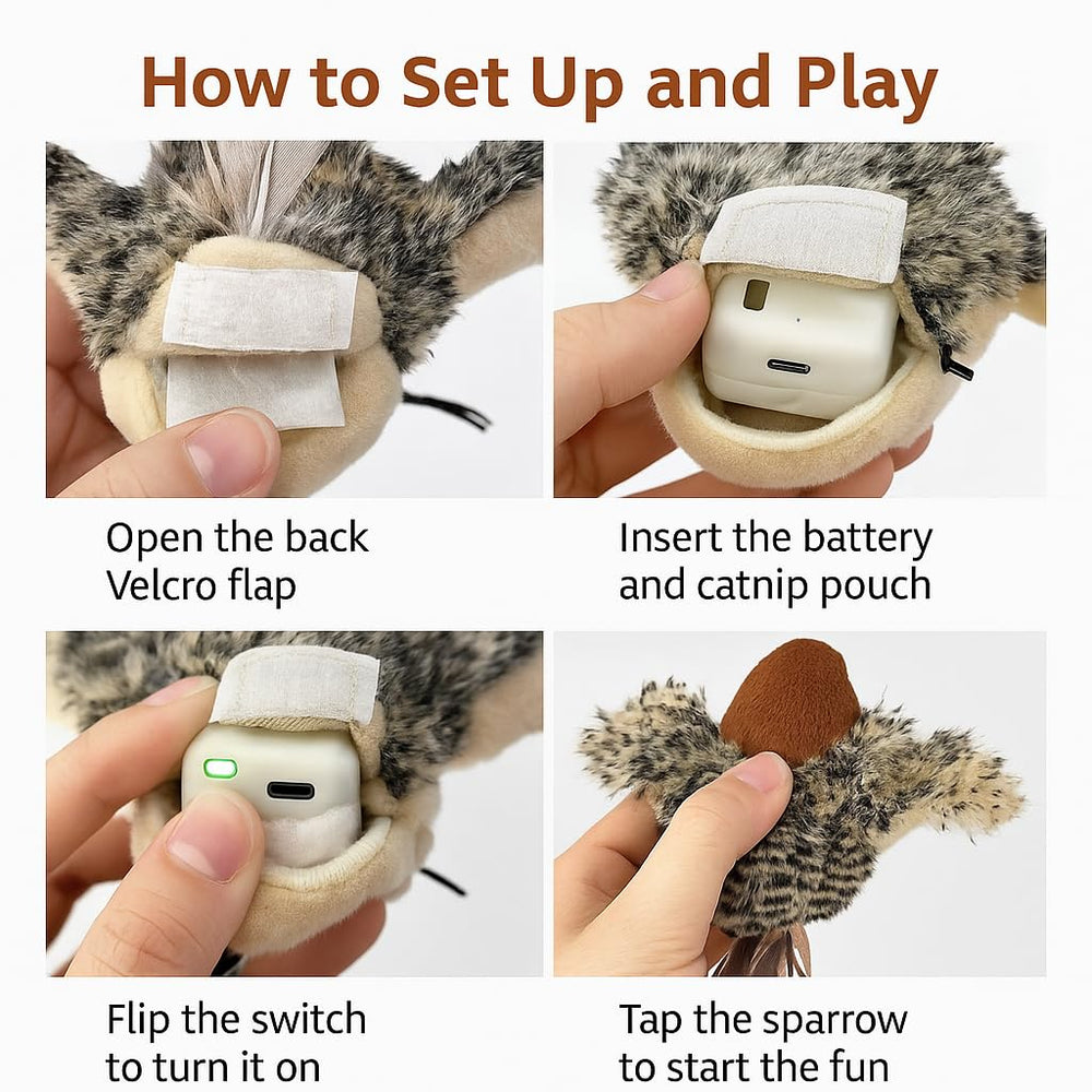 CKFPS Flying Bird Cat Toy designed for indoor cats emphasizes safe indoor use.