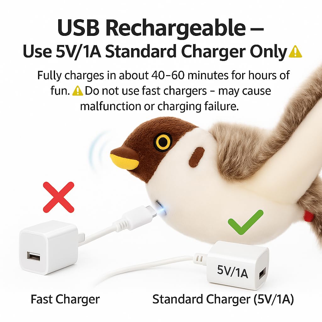 CKFPS Flying Bird Cat Toy USB recharge offers quick, eco-friendly power.