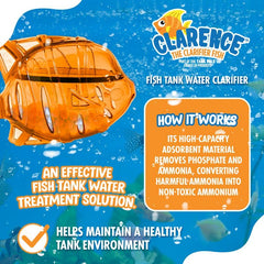 Clarence the Clarifier in aquarium demonstrates quick water clarity for new tank setup.