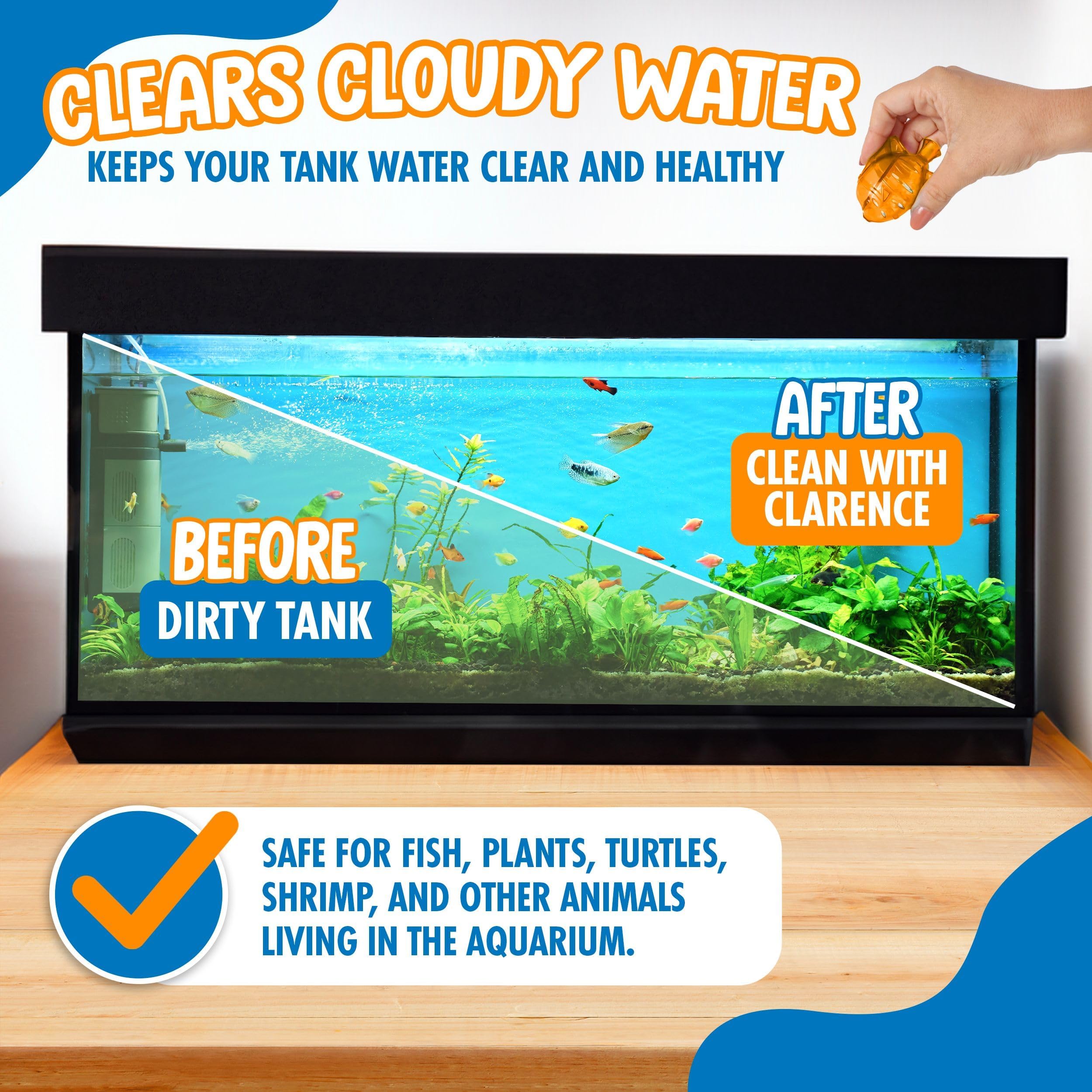 Clarence the Clarifier helps control phosphate levels for stable tank conditions.