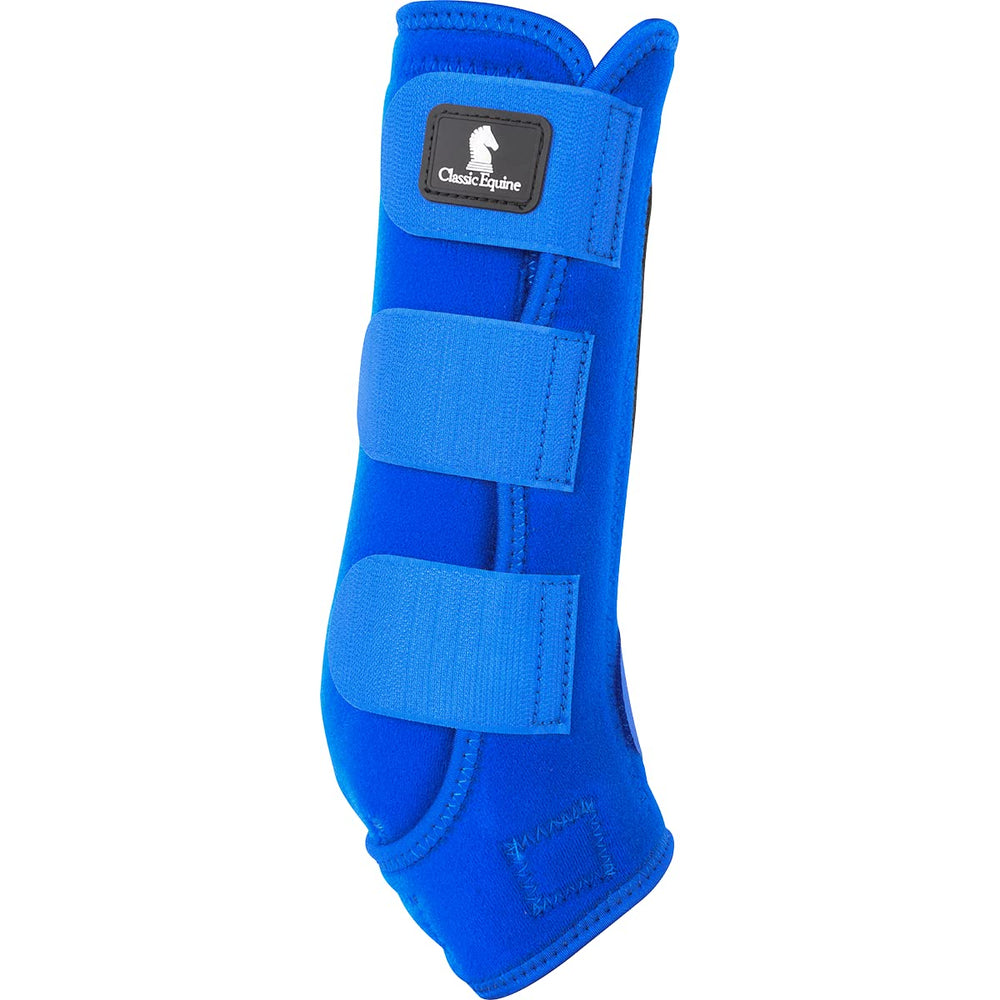 Classic Equine Classic Fit Boot Hind blue suspensory angle view emphasizes proper alignment support.