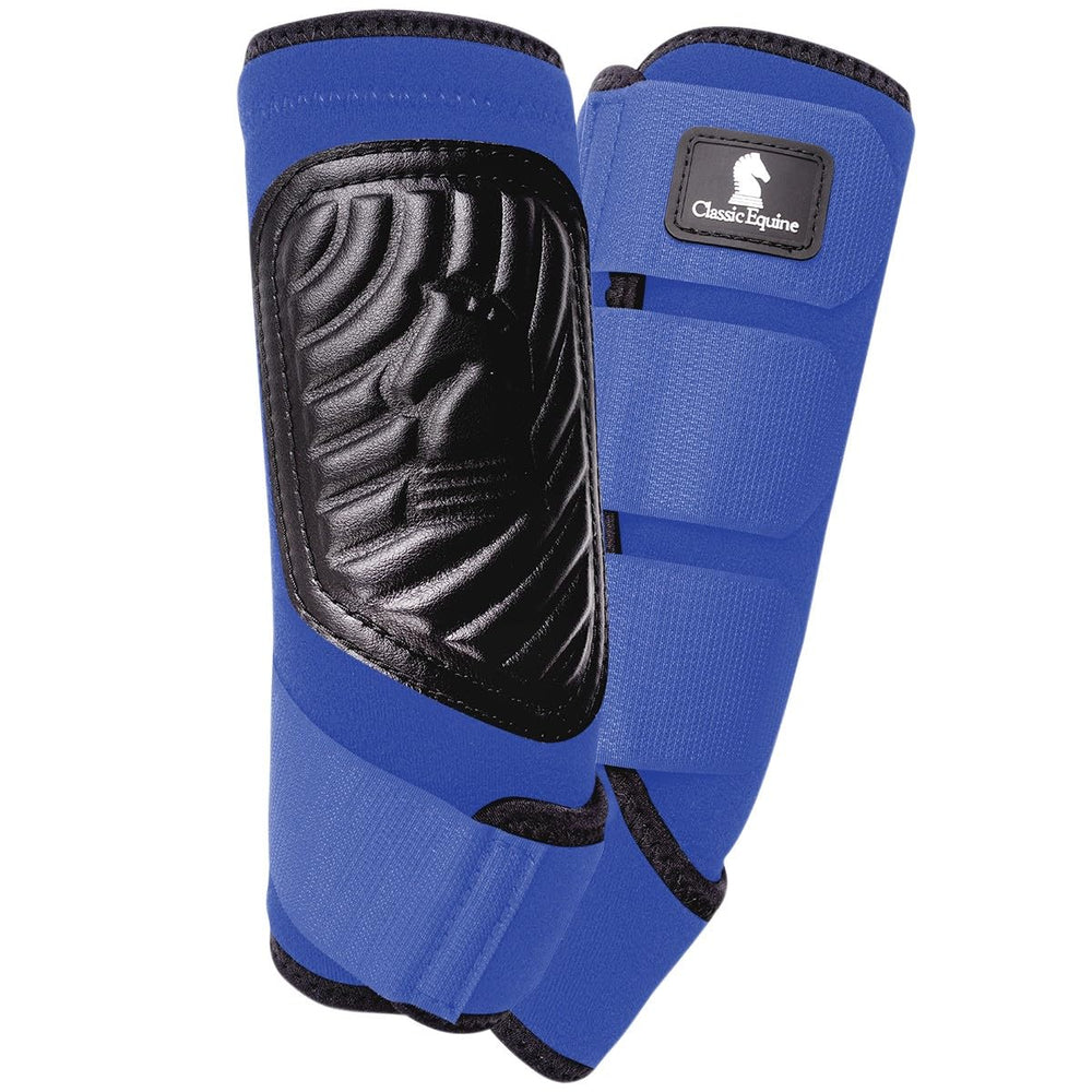 Classic Equine ClassicFit sling boot front in blue with protective splint pad for front limb protection.