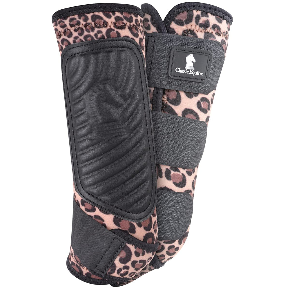 Classic Equine ClassicFit sling boot hind cheetah small shows protective splint pad for bone protection.