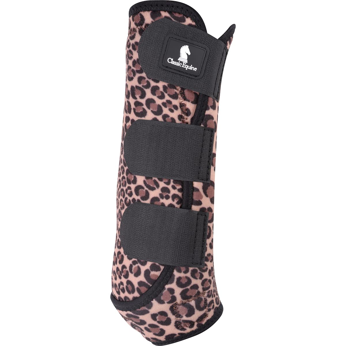 Classic Equine ClassicFit sling boot hind cheetah small demonstrates ergonomic, snug fit for clean wear.