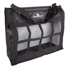 Classic Equine Designer Top Load Hay Bag black front view for easy filling and reduced hay waste.