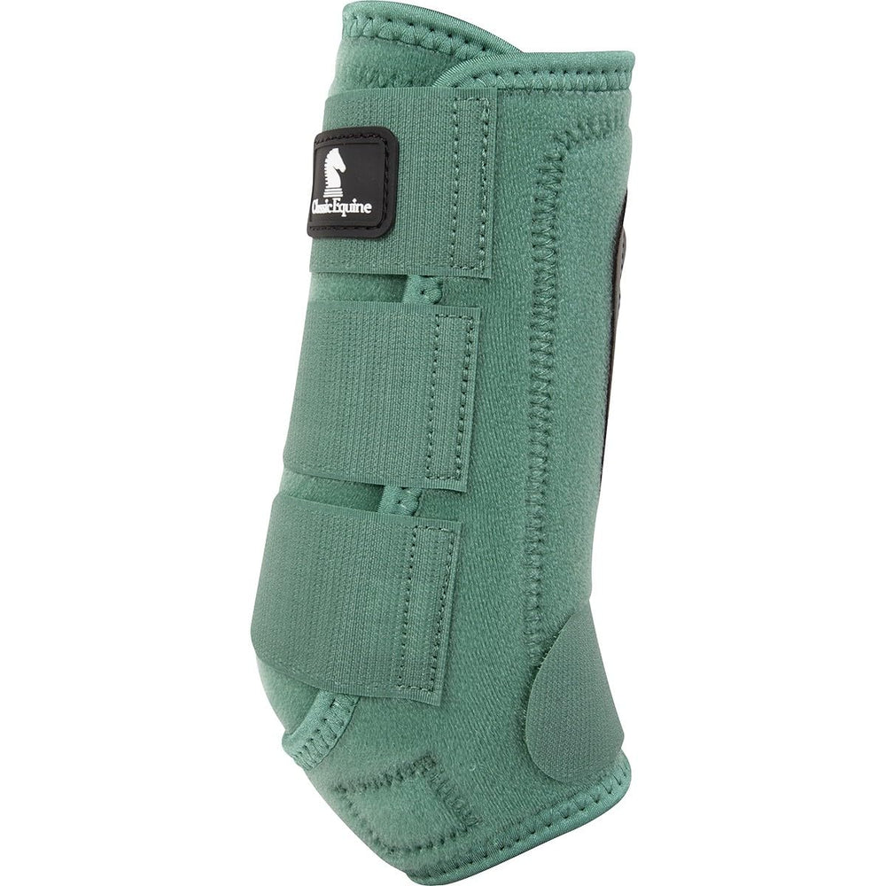Classic Equine Fit Spruce Front Splint Boots side view showing secure fit during riding.