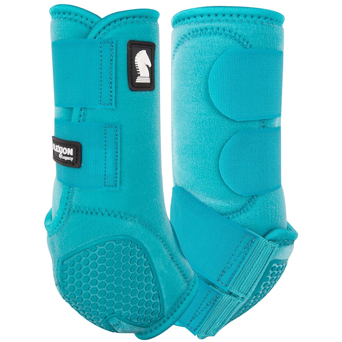 Classic Equine Flexion front boot in aqua, large size, delivers fetlock support during speed events