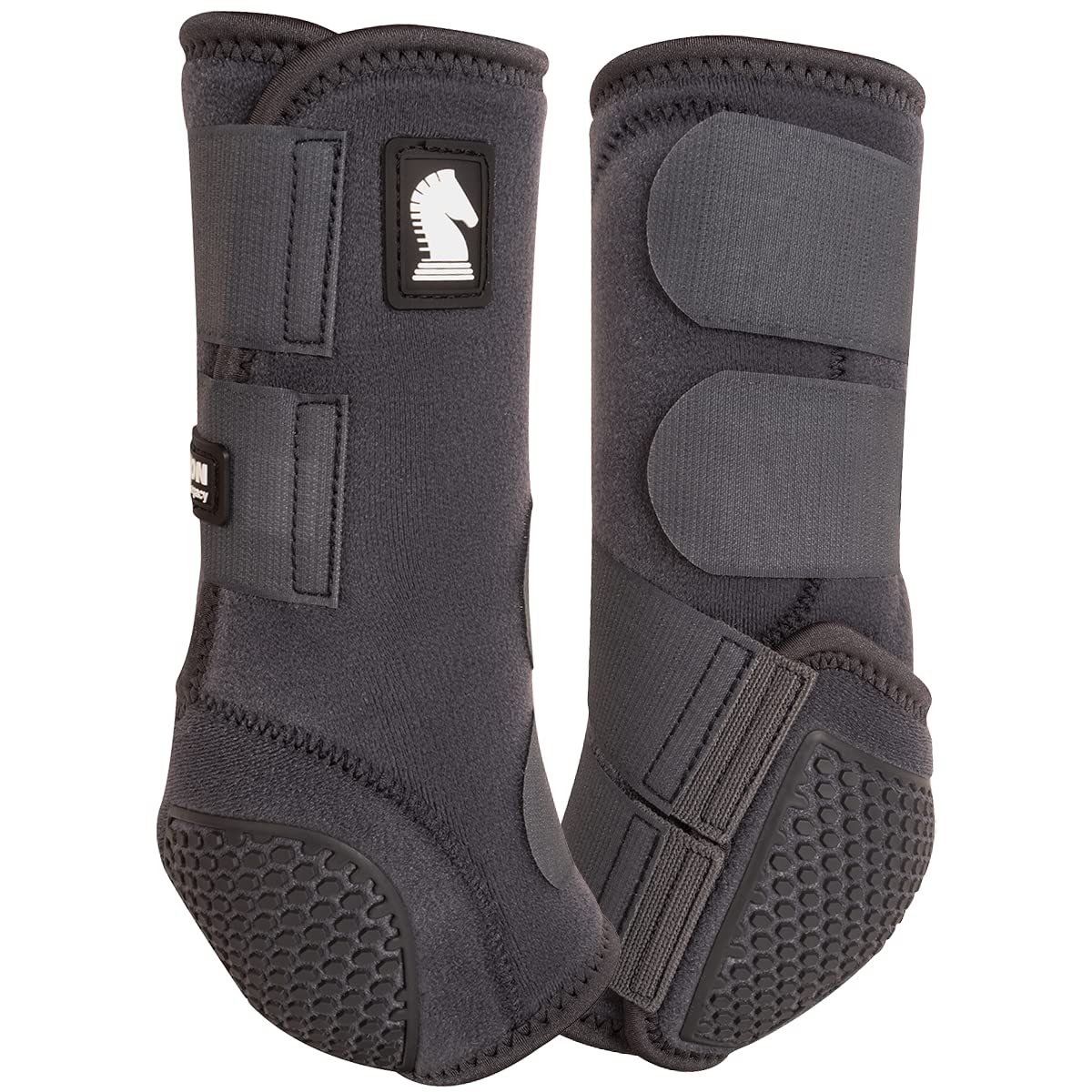 Classic Equine Flexion Hind Boots gray side view highlighting four-way stretch and flexible fit