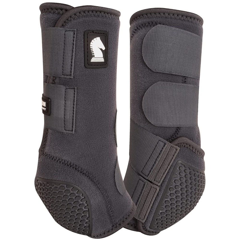 Classic Equine Flexion Hind Boots gray side view highlighting four-way stretch and flexible fit