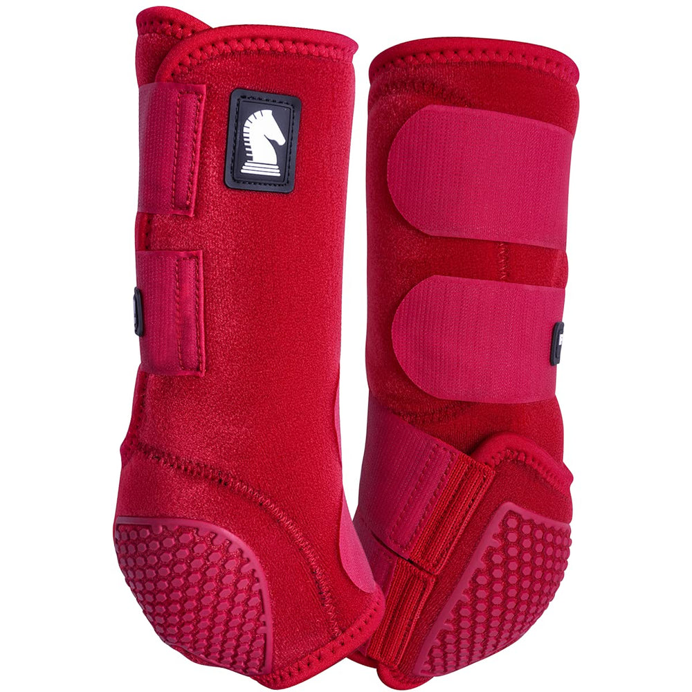 Classic Equine Flexion Hind Boots Red, front view, protective hind boot during workouts