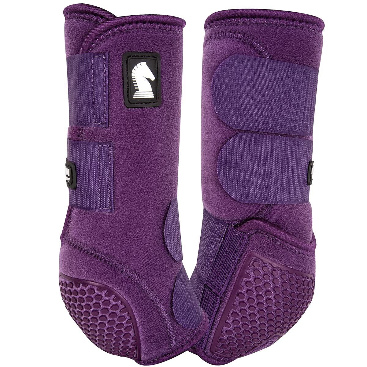 Classic Equine Flexion Hind Boots Small Eggplant provide secure fit and breathability for protected hind legs during rides.
