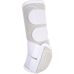 Classic Equine Flexion Hind Boots X-Large White on-horse usage display suggests movement support.