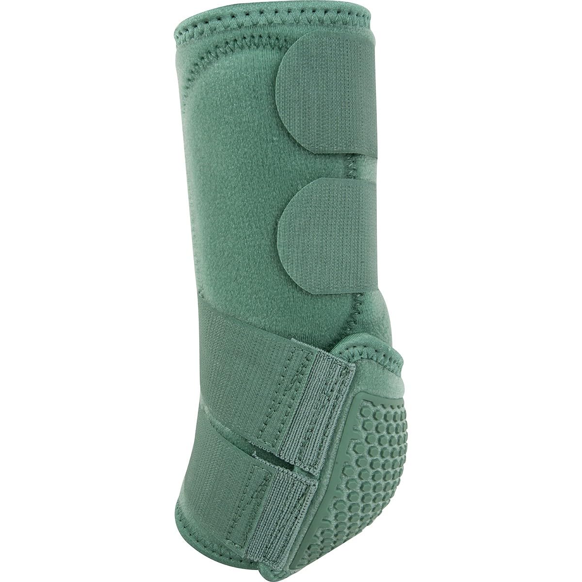 Classic Equine Flexion Legacy2 front spruce boot on horse demonstrates secure fit during training