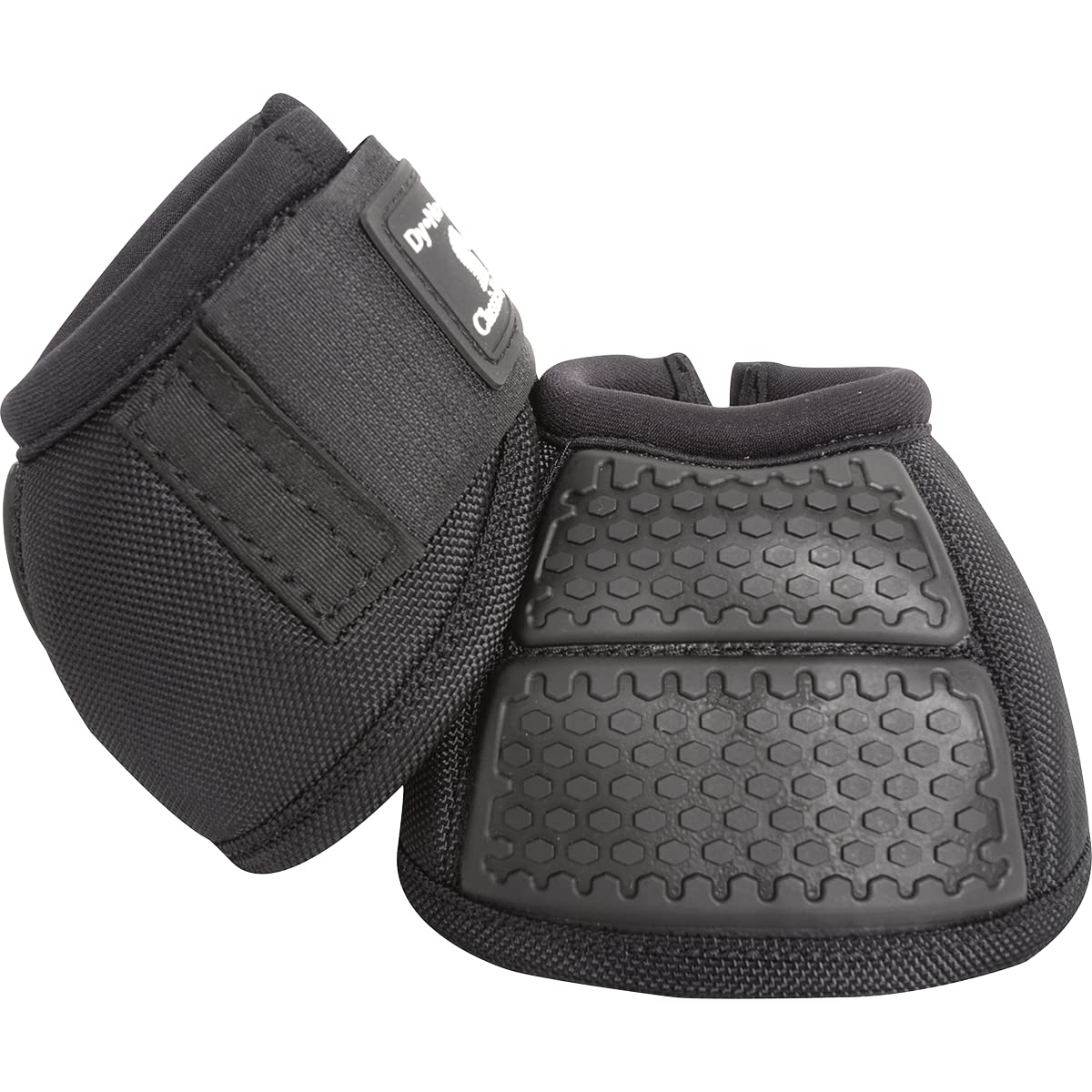 Classic Equine Flexion No-Turn Bell Boots L Black front view highlights contoured fit and secure closures.
