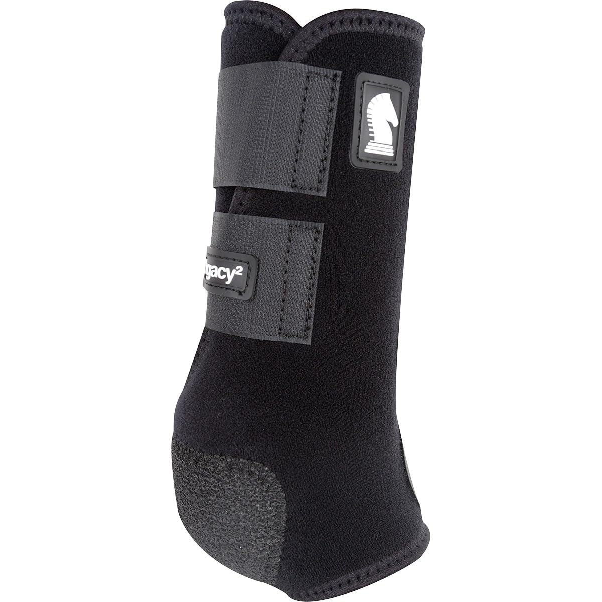 Classic Equine Legacy2 front boot in black close-up showing cradle Fetlock system.