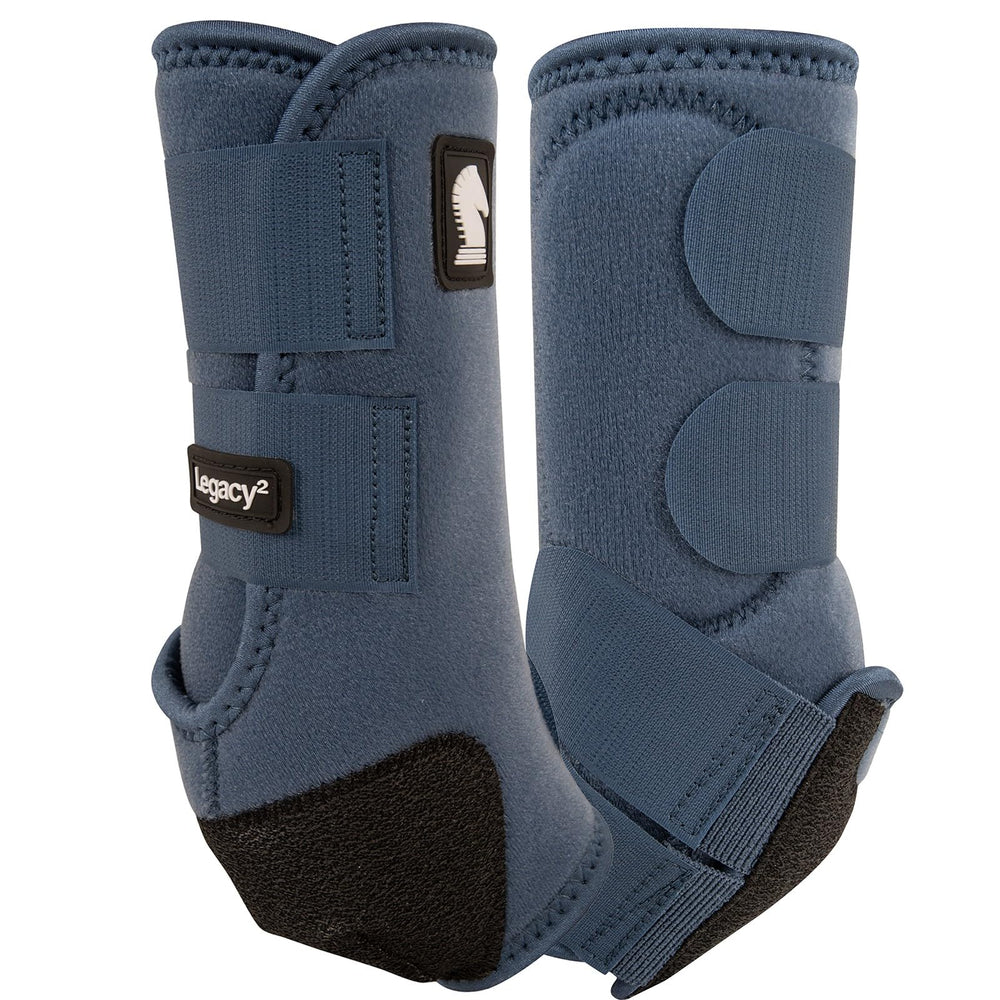 Classic Equine Legacy2 Front Boot in dark denim for enhanced suspensory support during training