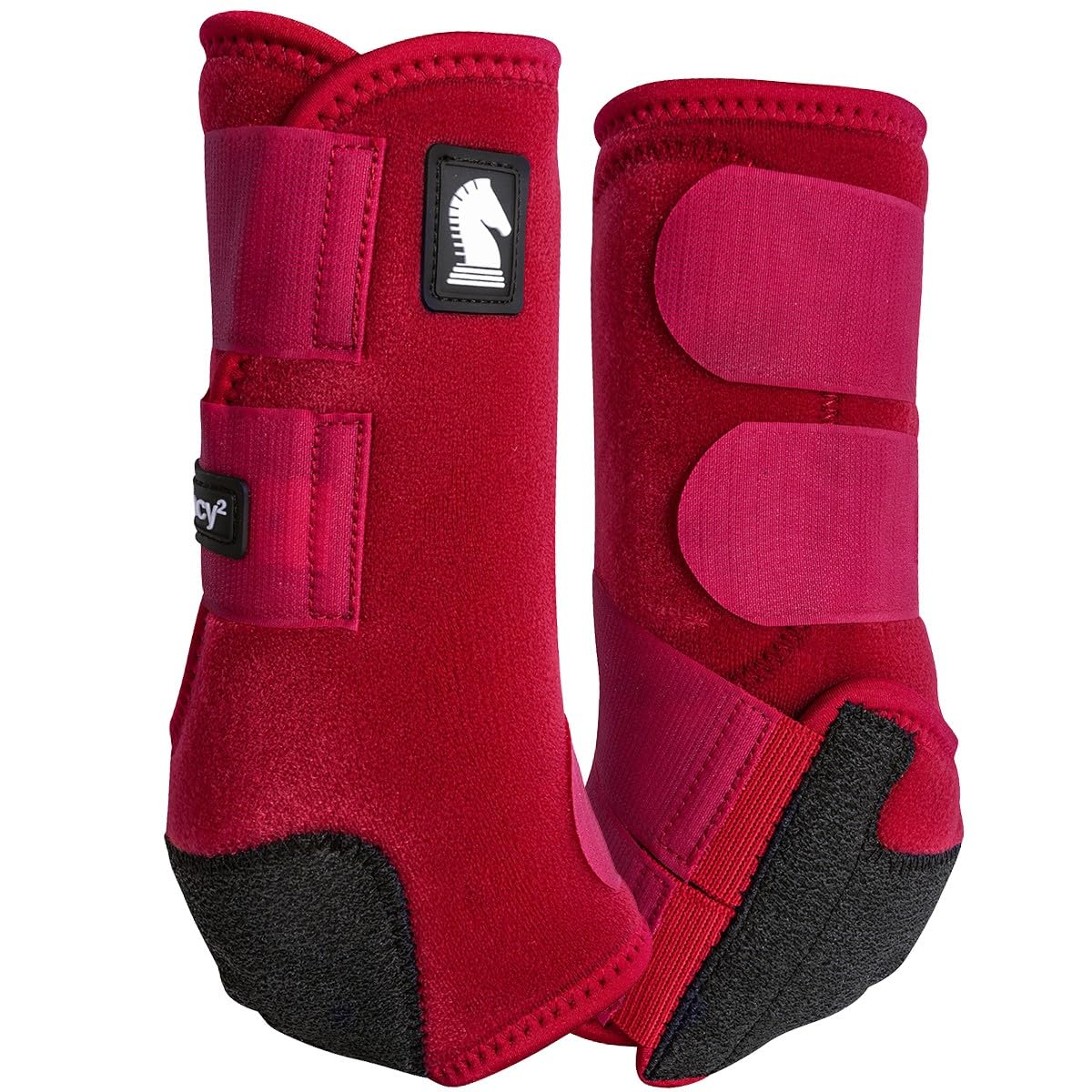 Classic Equine Legacy2 front crimson boot with cradle fetlock protection for suspensory support