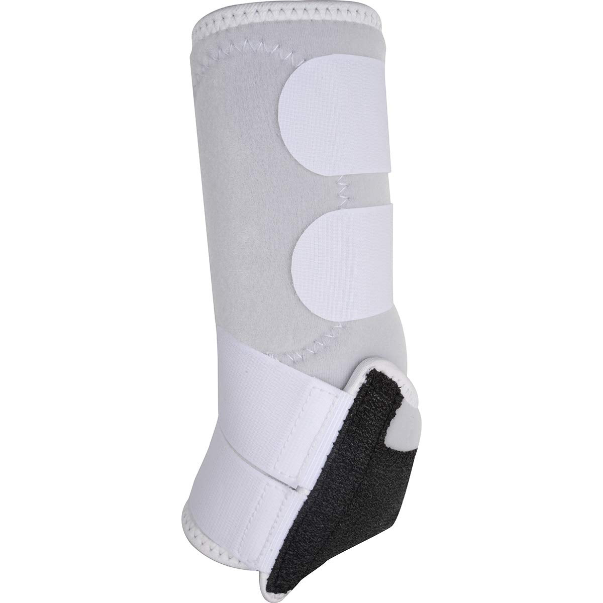 Classic Equine Legacy2 hind boot white X-Large in use during training demonstrates natural movement support
