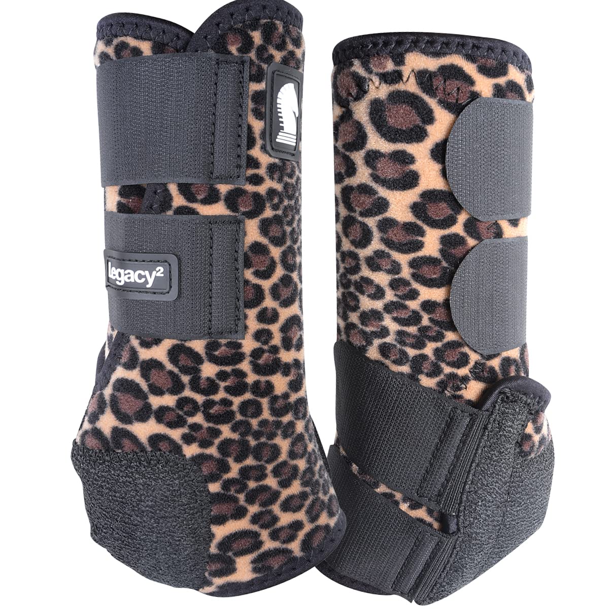 Classic Equine Legacy2 Hind boot in cheetah provides reliable suspensory support during intense training.