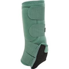 Classic Equine Legacy2 hind boot in spruce shown on horse, featuring shock-absorbing splint pad