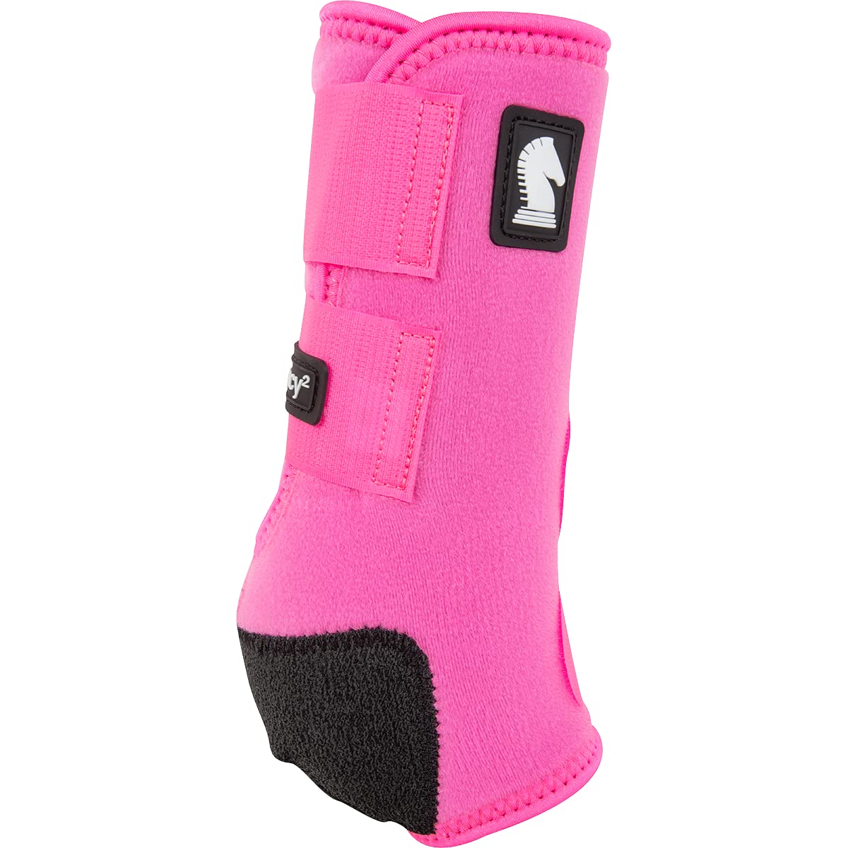 Classic Equine Legacy2 hind boot hot pink close-up, highlighting the splint pad for protection.