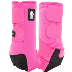 Classic Equine Legacy2 hind boot in hot pink, side view showing cradle fetlock protection.