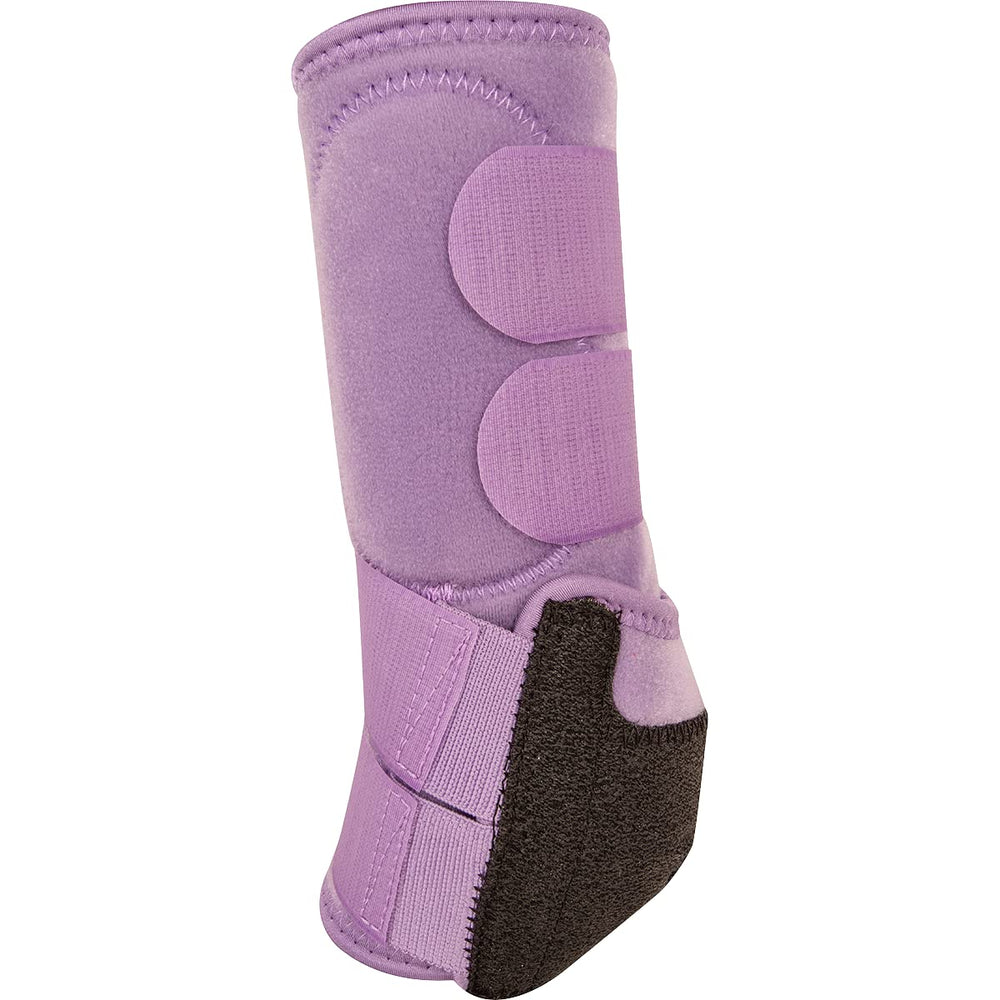 Classic Equine Legacy2 hind lavender close-up pad highlights splint pad for shock absorption.