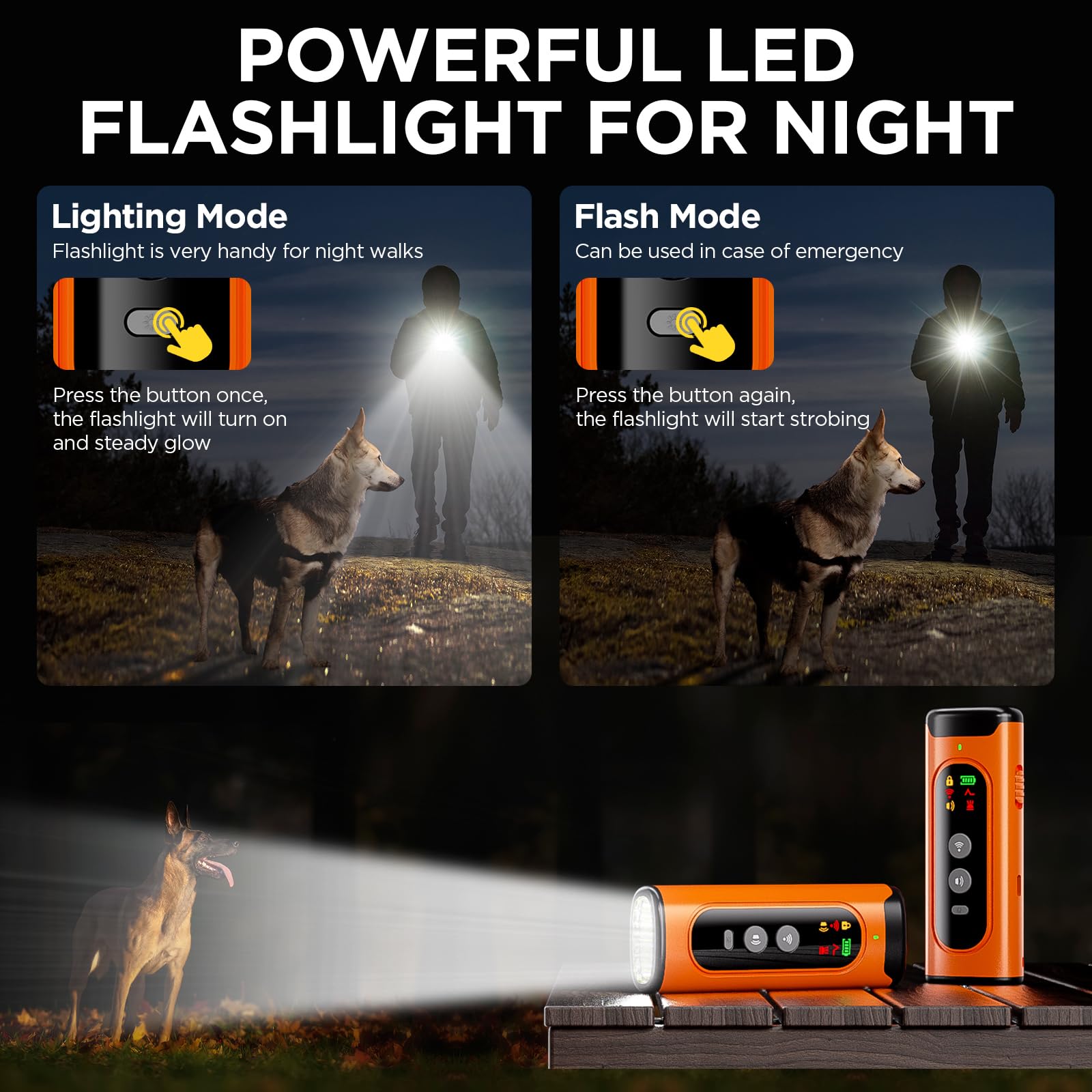 Clasy bark deterrent modes icons image highlighting versatile training options.