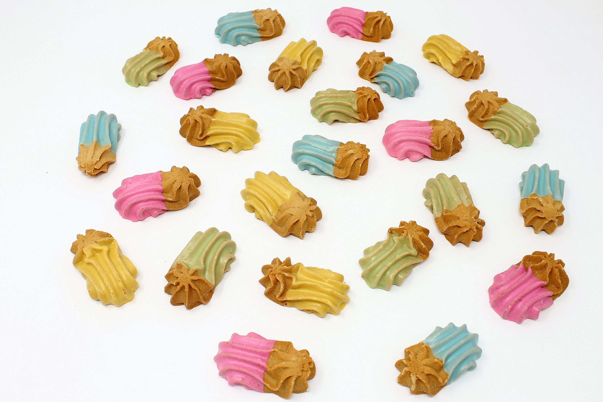 Claudia's Canine Goobers half-dipped pastel closeup showing colorful rewards during training.