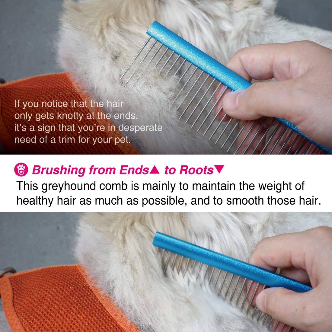 Claw Claws Greyhound Comb is suitable for dogs and cats with fluffy coats