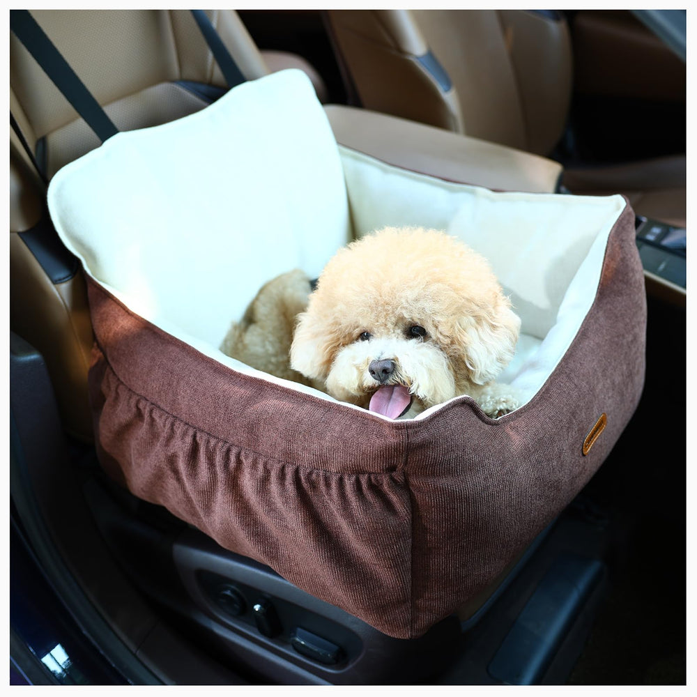Clawamilly dog car seat front view for safe travel and window access