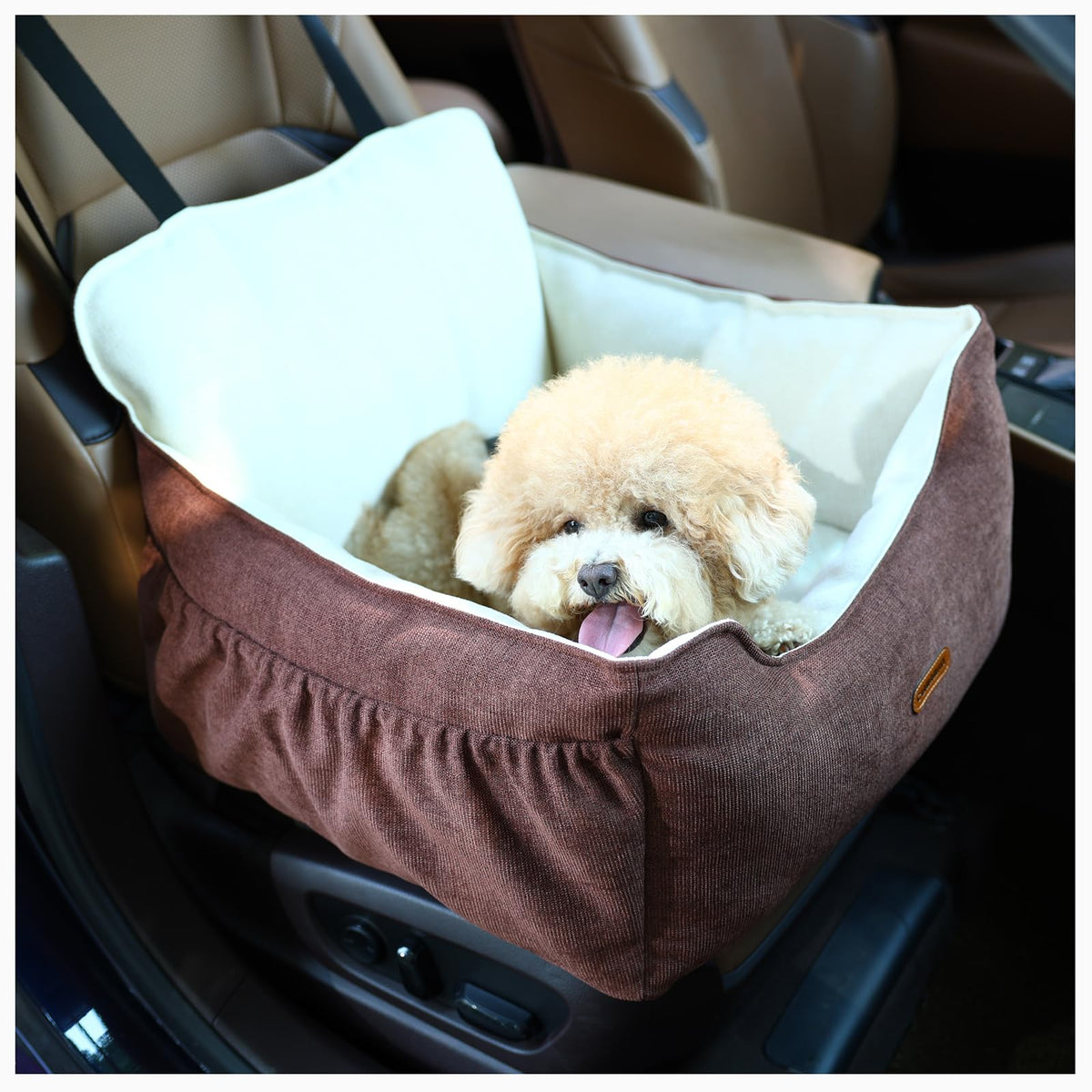Clawamilly dog car seat front view for safe travel and window access