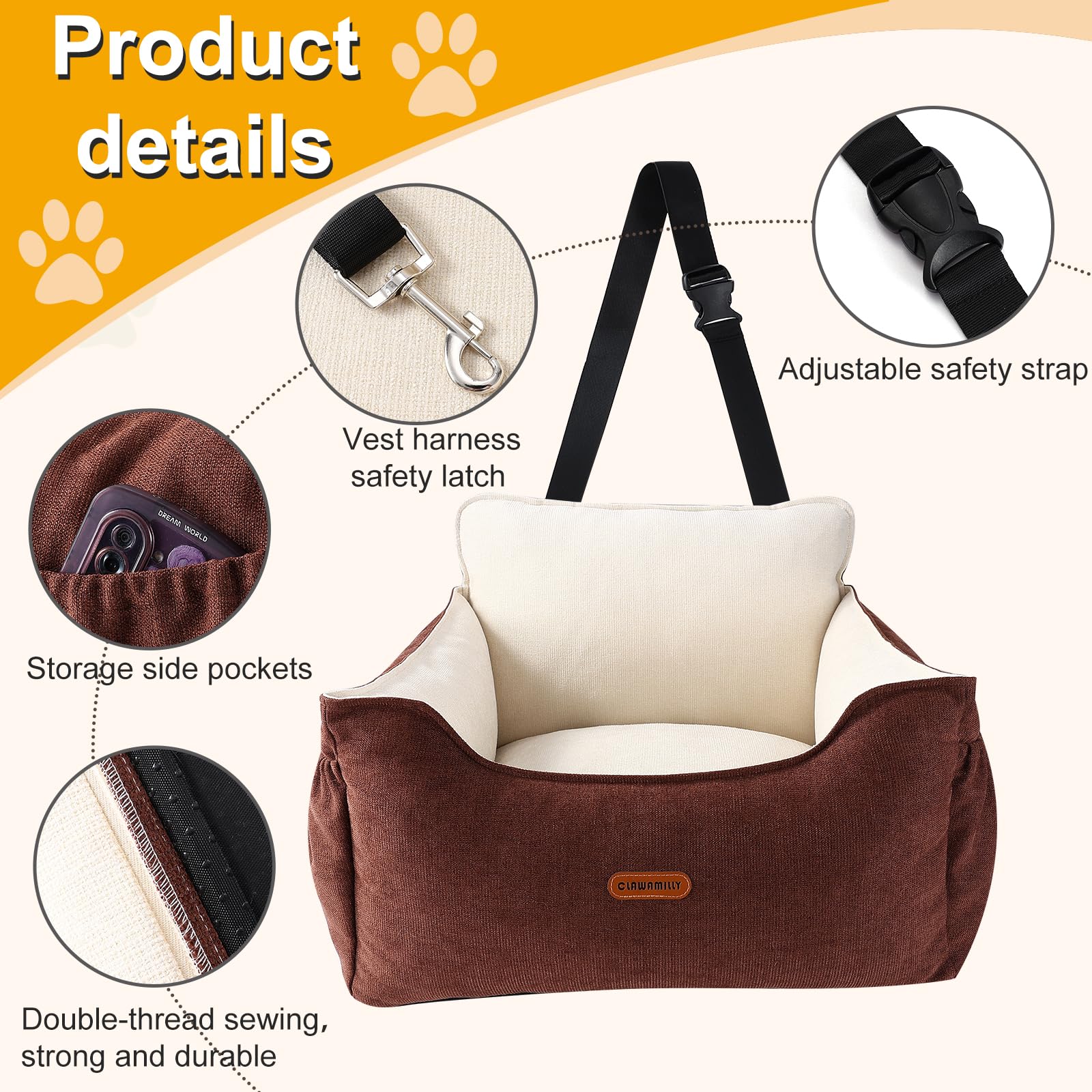 Clawamilly dog car seat PP cotton fill cushions during journeys