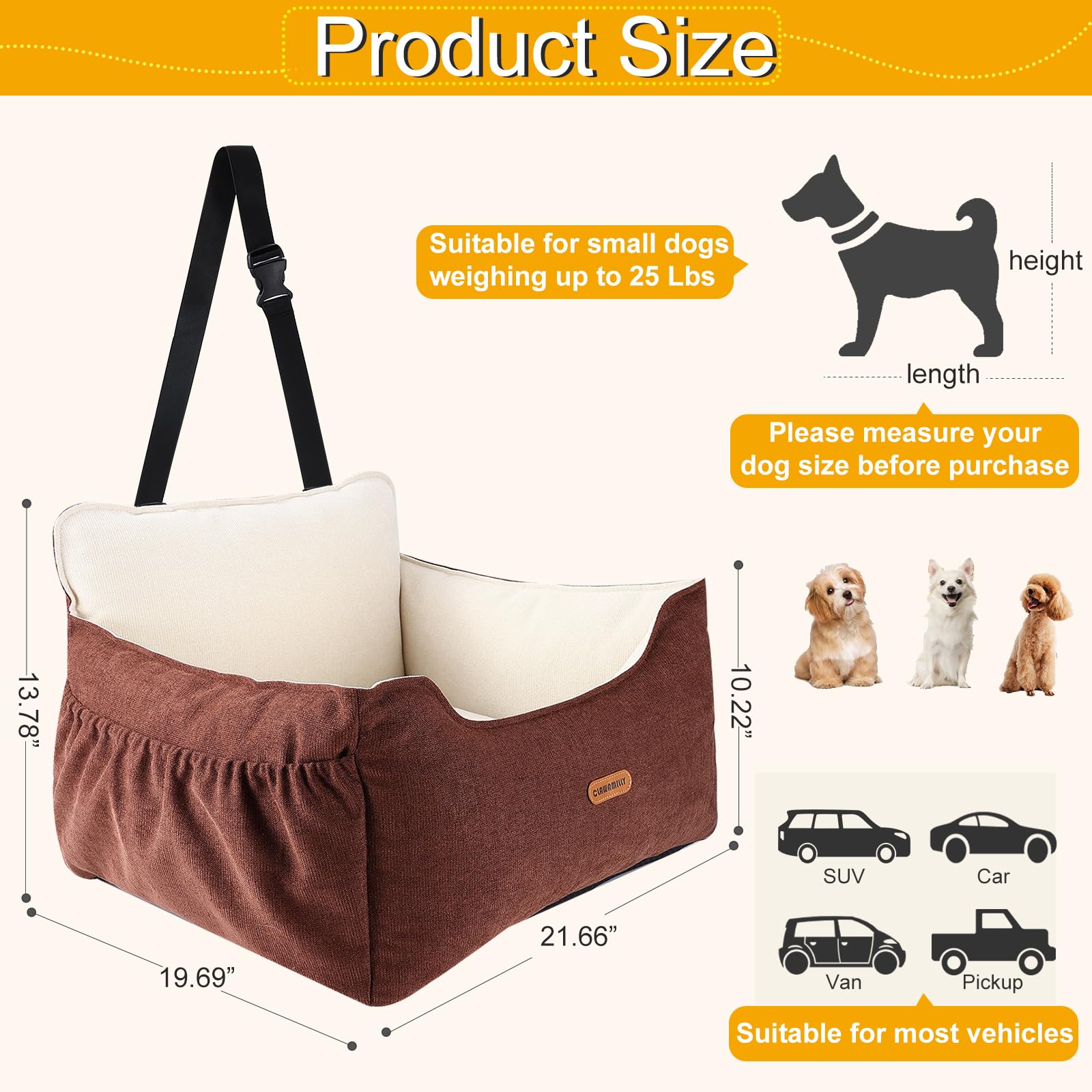 Clawamilly dog car seat side pockets showing easy-access storage