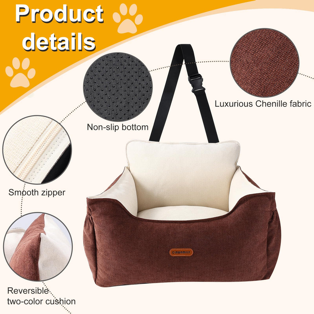 Clawamilly dog car seat soft chenille fabric for pet comfort