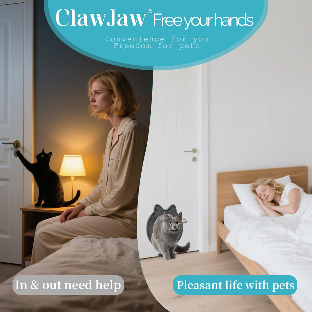 ClawJaw pet door flap highlights 7.5x7.5 opening for comfortable pet passage.