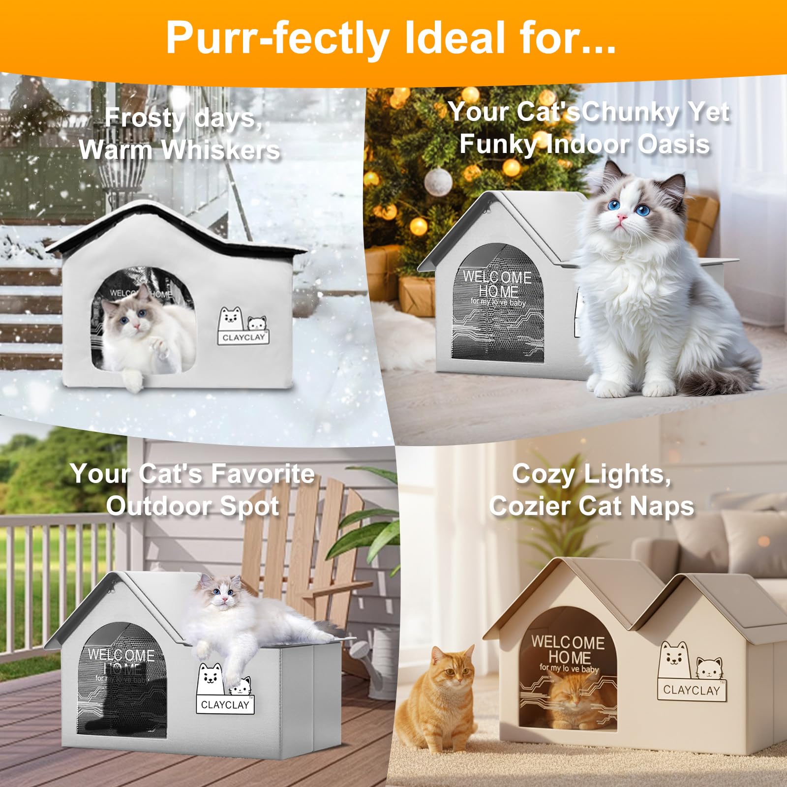 CLAYCLAY cat house used across all seasons for cozy shelter