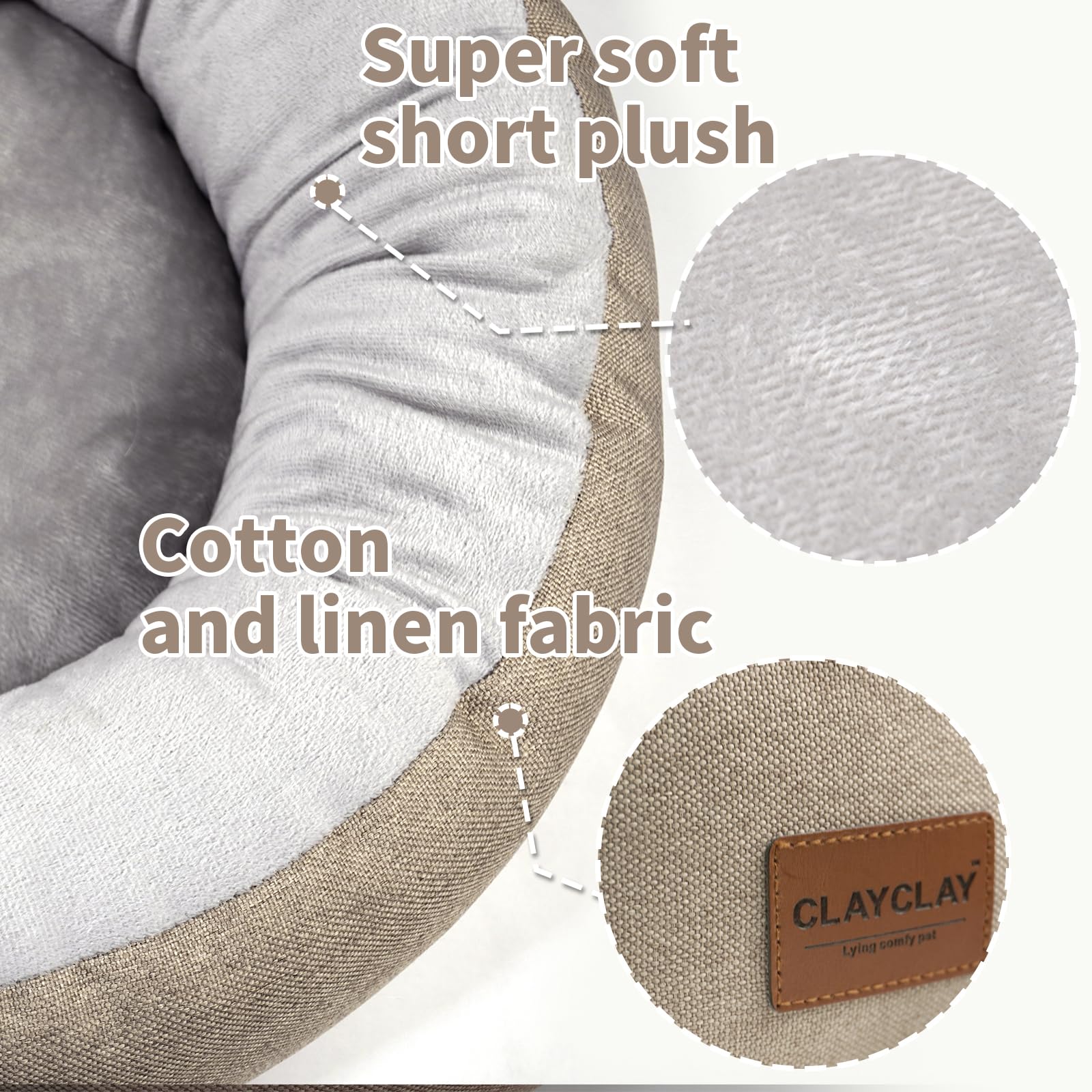 CLAYCLAY Cozy Round Cat Bed machine-washable label indicates easy cleaning