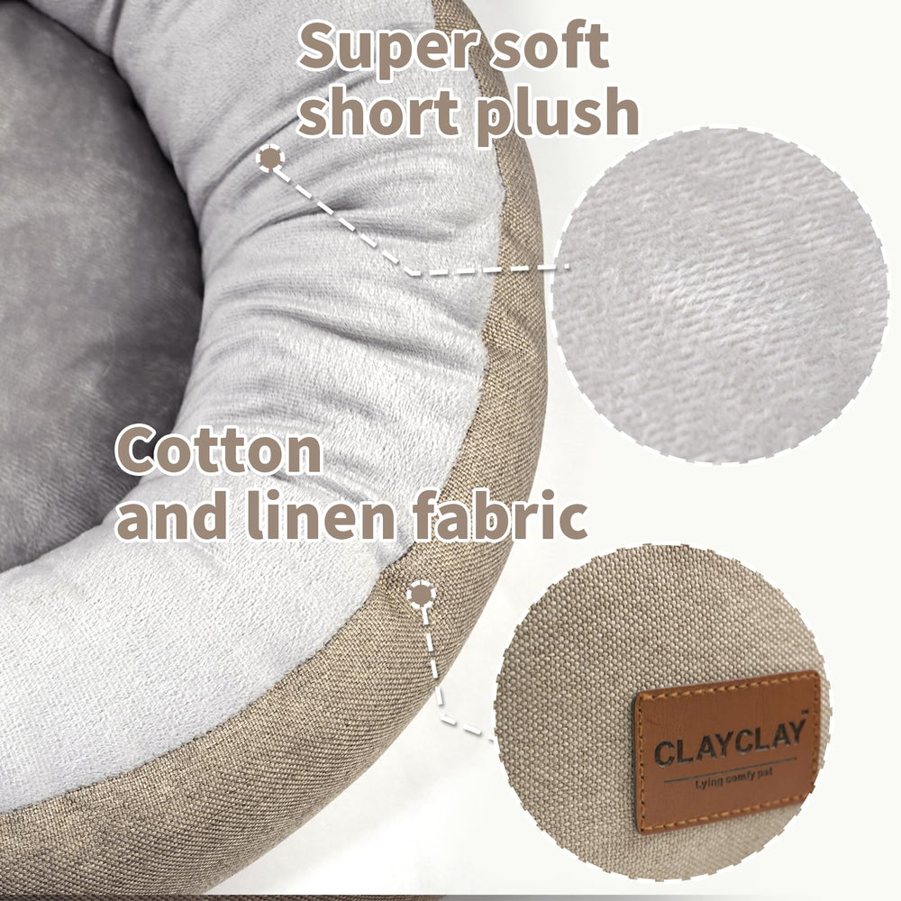 CLAYCLAY Cozy Round Cat Bed machine-washable label indicates easy cleaning