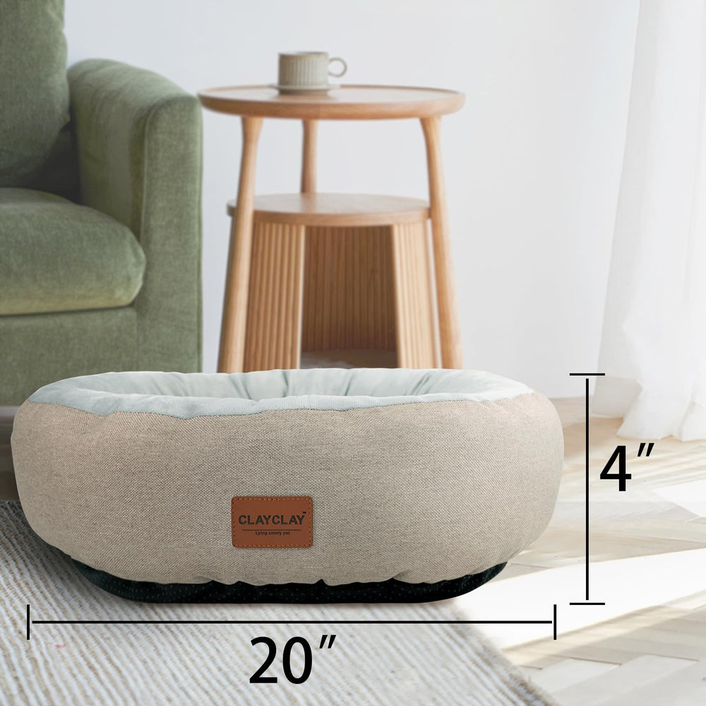 CLAYCLAY Cozy Round Cat Bed material close-up confirms pet-safe fabrics