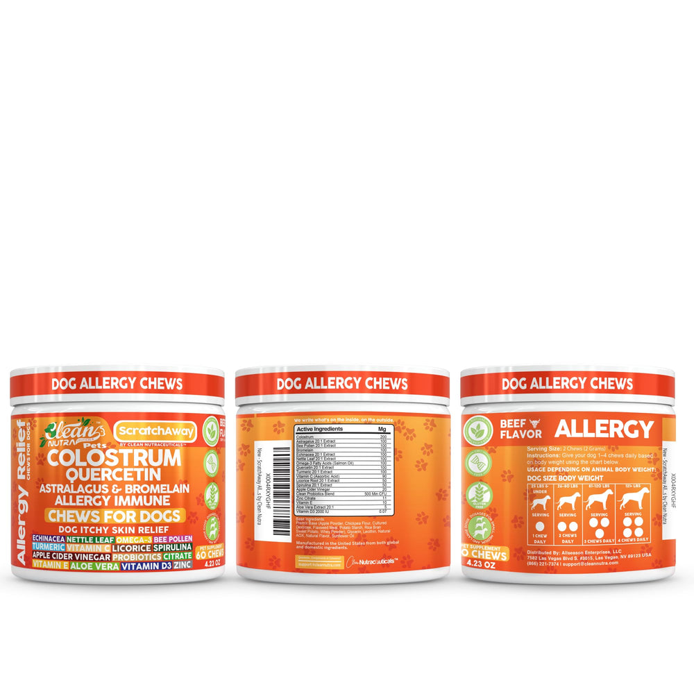 Clean Nutra beef-flavor chews serving demonstrates easy-dosing for dog owners.