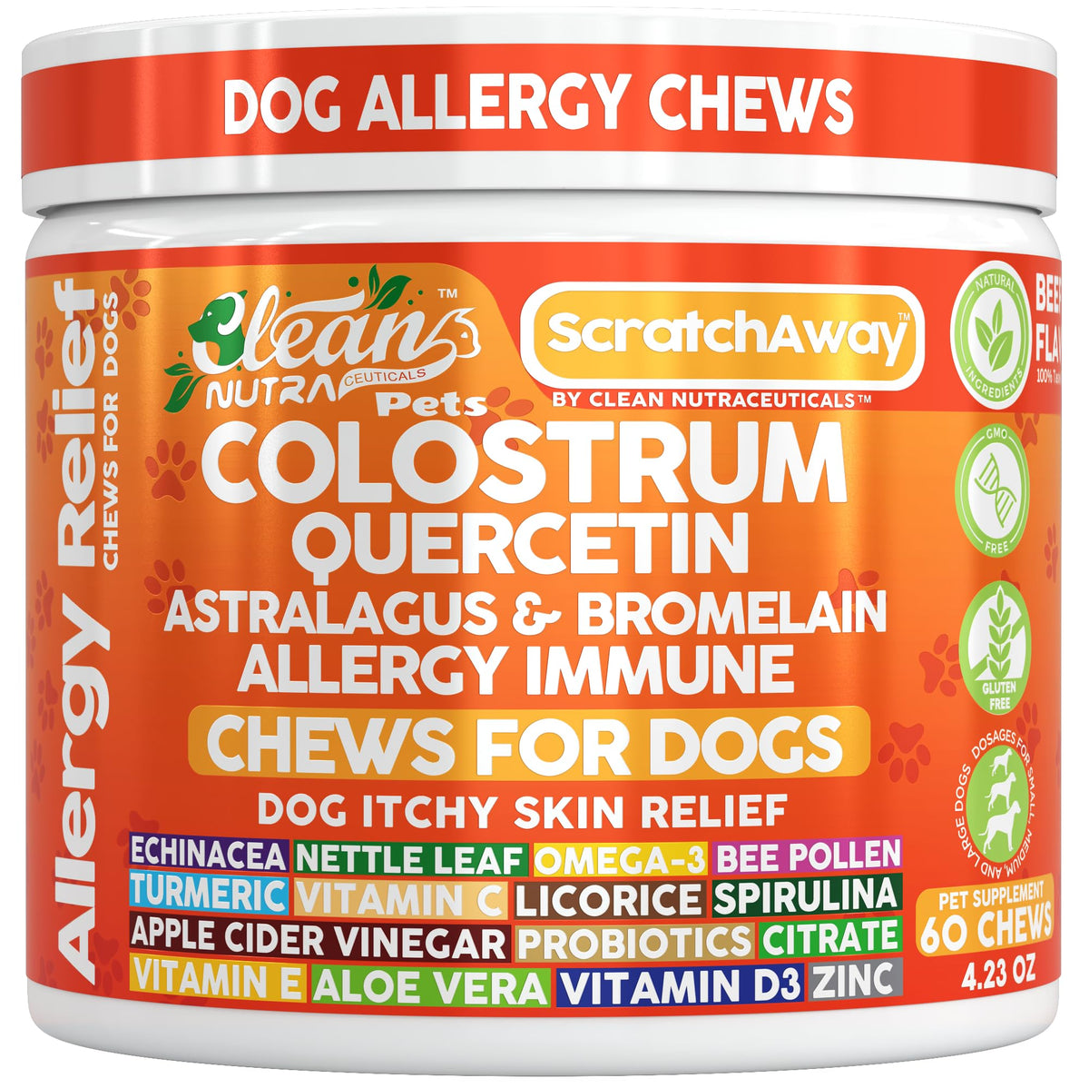 Clean Nutra dog allergy chews packaging on shelf, ready to support itch relief and immune health.