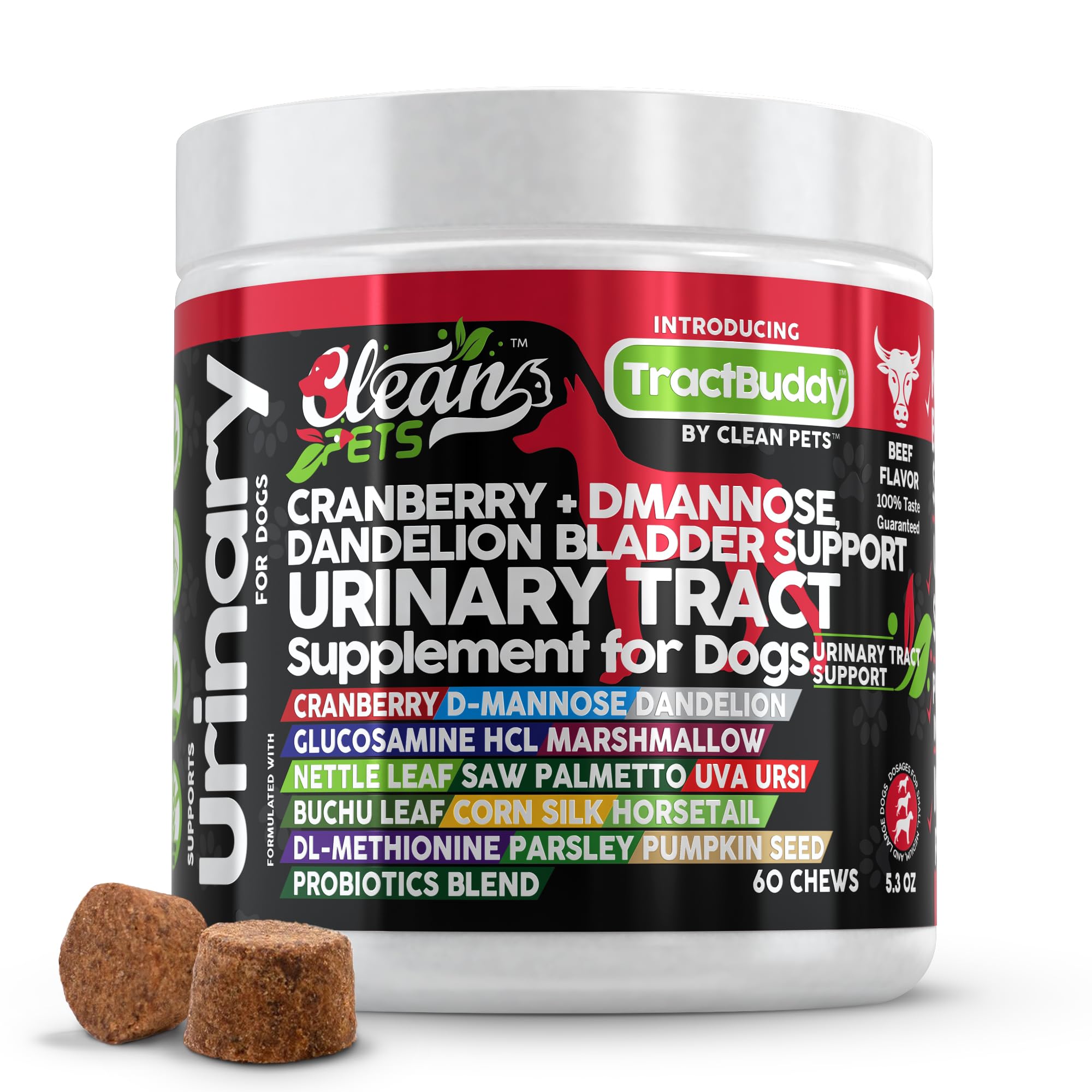 Clean Pets cranberry urinary-tract bottle highlights cranberry blend for urinary support