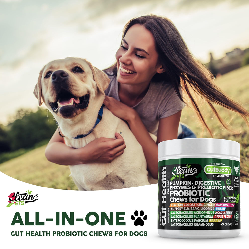 Clean Pets ginger-root image suggests natural comfort and palatable daily probiotic routine