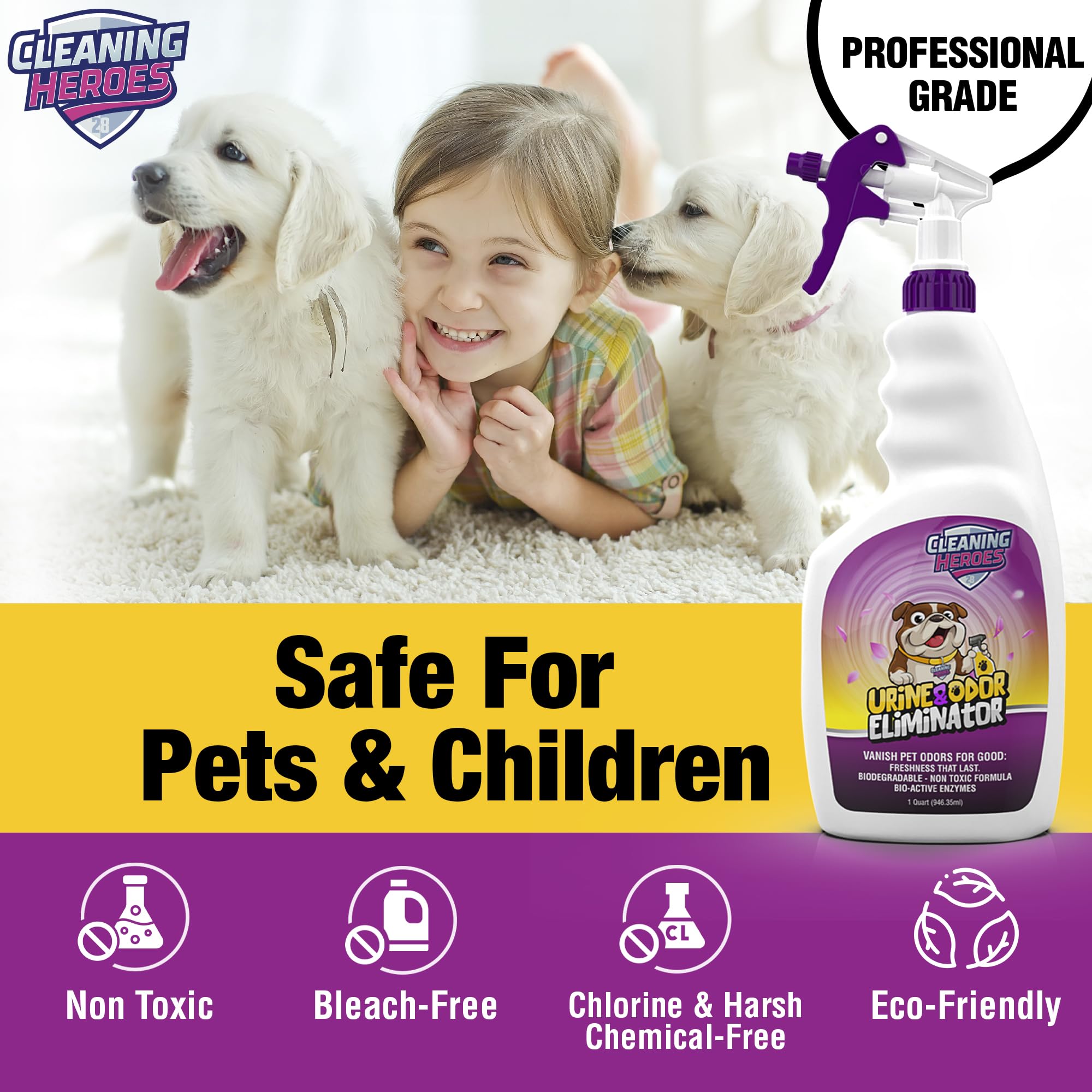 Cleaning Heroes label closeup highlighting enzyme formula and safety