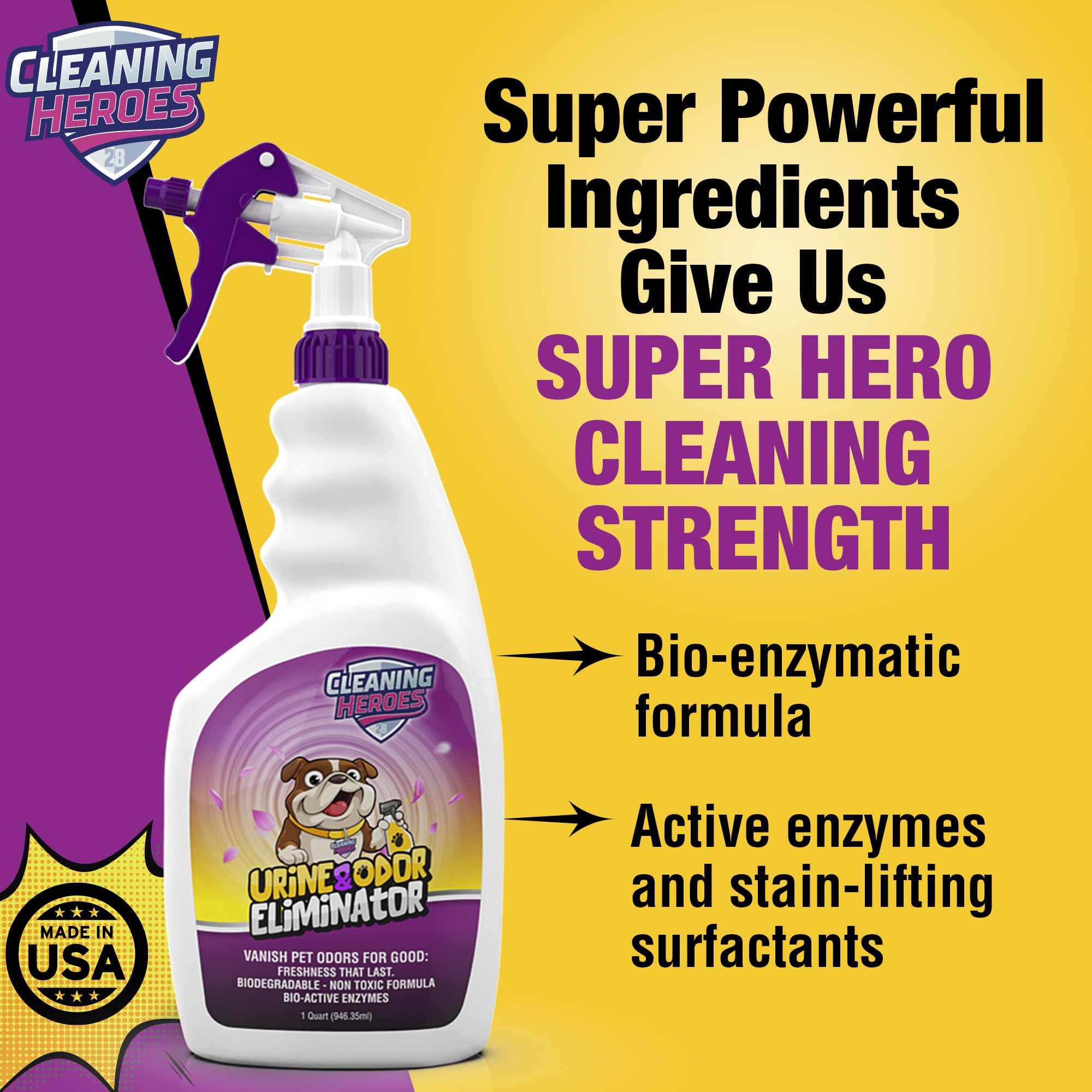 Cleaning Heroes spray on carpet demonstrates odor neutralization and fresh scent